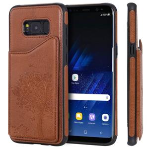 huismerk Voor Galaxy S8+ Cat Tree Embossing Pattern Shockproof Protective Case met Card Slots & Photo Frame & Holder(Brown)