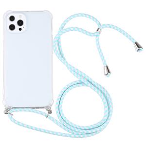 huismerk Vierhoek Schokbestendige Transparante TPU-beschermhoes met Lanyard voor iPhone 13 Pro (Mint Green White)