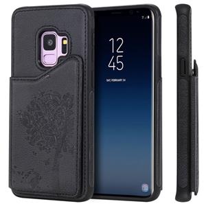 huismerk Voor Galaxy S9 Cat Tree Embossing Pattern Shockproof Protective Case met Card Slots & Photo Frame & Holder(Black)