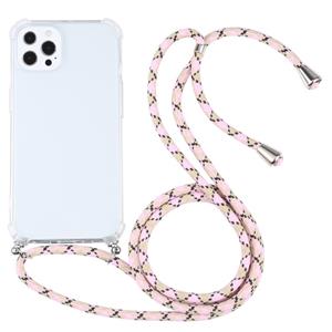 huismerk Vierhoek Schokbestendige Transparante TPU-beschermhoes met Lanyard voor iPhone 13 Pro (Kleurrijk Roze)