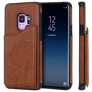 huismerk Voor Galaxy S9 Cat Tree Embossing Pattern Shockproof Protective Case met Card Slots & Photo Frame & Holder(Brown)