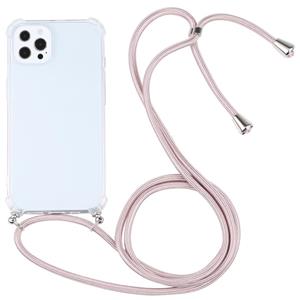 huismerk Vierhoek Schokbestendige Transparante TPU-beschermhoes met Lanyard voor iPhone 13 Pro