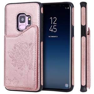 huismerk Voor Galaxy S9 Cat Tree Embossing Pattern Shockproof Protective Case met card slots & Photo Frame & Holder(Rose Gold)