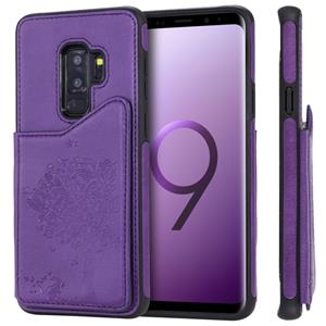 huismerk Voor Galaxy S9+ Cat Tree Embossing Pattern Shockproof Protective Case met Card Slots & Photo Frame & Holder(Paars)