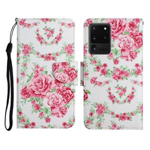 huismerk Voor Samsung Galaxy S20 Ultra Geschilderd Patroon Horizontale Flip Leren Case met Houder & Card Slot & Portemonnee (Rose Flower)