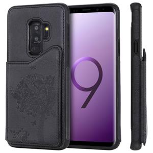 huismerk Voor Galaxy S9+ Cat Tree Embossing Pattern Shockproof Protective Case met Card Slots & Photo Frame & Holder(Zwart)