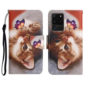 huismerk Voor Samsung Galaxy S20 Ultra Geschilderd Patroon Horizontale Flip Lederen Case met Houder & Card Slot & Portemonnee (Butterfly Cat)