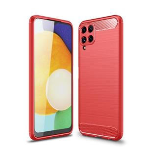 huismerk Voor Samsung Galaxy M32 Geborstelde Textuur Carbon Fiber TPU Hoesje (Rood)