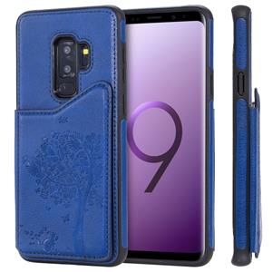 huismerk Voor Galaxy S9+ Cat Tree Embossing Pattern Shockproof Protective Case met kaartsleuven & Photo Frame & Holder(Blue)