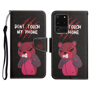 huismerk Voor Samsung Galaxy S20 Ultra Geschilderd Patroon Horizontale Flip Leren Case Met Houder & Card Slot & Portemonnee (Red Bear)