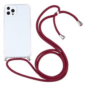 huismerk Schokbestendige Transparante TPU-beschermhoes met Lanyard voor iPhone 13 Pro (Wine Red)