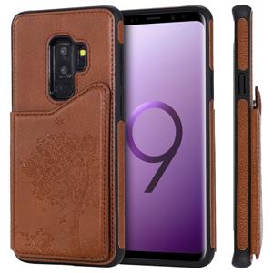 huismerk Voor Galaxy S9+ Cat Tree Embossing Pattern Shockproof Protective Case met Card Slots & Photo Frame & Holder(Brown)