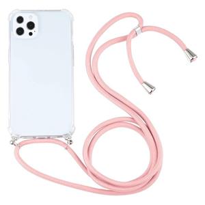 huismerk Schokbestendige Transparante TPU-beschermhoes met Lanyard voor iPhone 13 Pro (Pink)