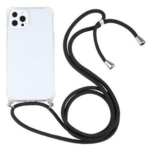 huismerk Vierhoek Schokbestendige Transparante TPU-beschermhoes met Lanyard voor iPhone 13 Pro (Black)