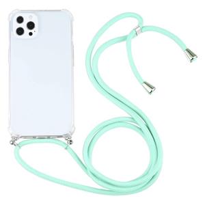 huismerk Vierhoek Schokbestendige Transparante TPU-beschermhoes met Lanyard voor iPhone 13 Pro (Mint Green)