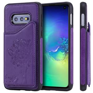 huismerk Voor Galaxy S10e Cat Tree Embossing Pattern Shockproof Protective Case met card slots & Photo Frame & Holder(Purple)