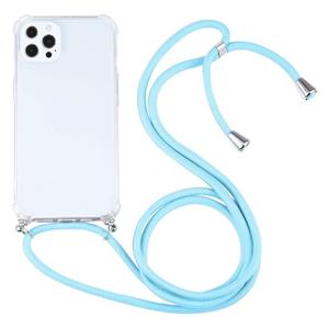 huismerk Vierhoek Schokbestendige Transparante TPU-beschermhoes met Lanyard voor iPhone 13 Pro (Lake Blue)