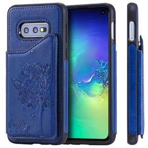 huismerk Voor Galaxy S10e Cat Tree Embossing Pattern Shockproof Protective Case met Card Slots & Photo Frame & Holder(Blue)