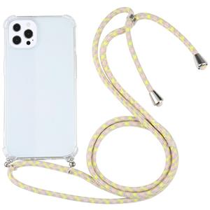 huismerk Vierhoek Schokbestendige Transparante TPU-beschermhoes met Lanyard voor iPhone 13 Pro (Gold Geel)