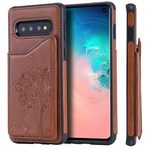 huismerk Voor Galaxy S10 Cat Tree Embossing Pattern Shockproof Protective Case met Card Slots & Photo Frame & Holder(Brown)