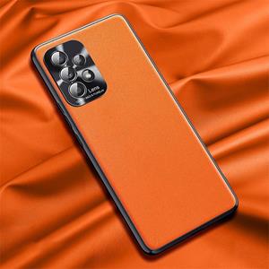 huismerk Voor Samsung Galaxy A32 5G Effen Huid Lederen Telefoonhoes (Oranje)