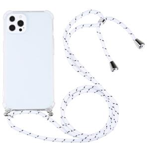 huismerk Schokbestendige Transparante TPU-beschermhoes met lanyard voor iPhone 13 Pro (wit dik zwart)