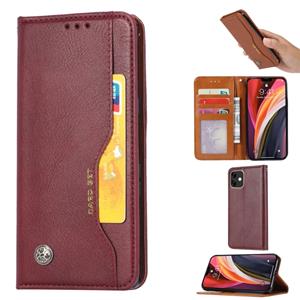 huismerk Voor iPhone 12 Knead Skin Texture Horizontale Flip Lederen case met Photo Frame & Holder & Card Slots & Wallet(Wine Red)