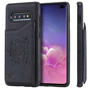 huismerk Voor Galaxy S10+ Cat Tree Embossing Pattern Shockproof Protective Case met Card Slots & Photo Frame & Holder(Zwart)