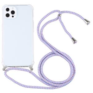 huismerk Vierhoek Schokbestendige Transparante TPU-beschermhoes met Lanyard voor iPhone 13 Pro (Purple Blue)