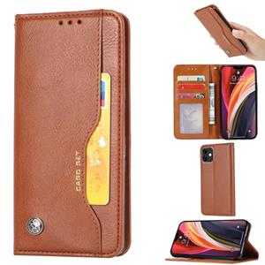 huismerk Voor iPhone 12 Knead Skin Texture Horizontale Flip Lederen Case met Photo Frame & Holder & Card Slots & Wallet(Brown)