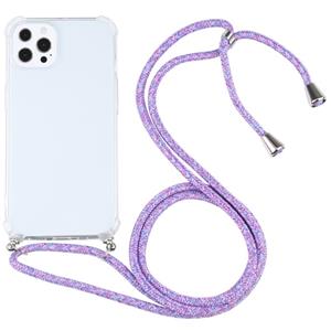 huismerk Vierhoek Schokbestendige Transparante TPU-beschermhoes met Lanyard voor iPhone 13 Pro (kleurrijk paars)