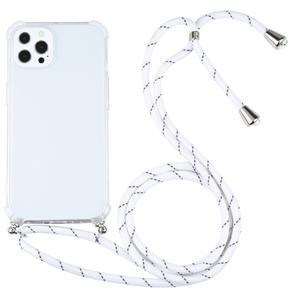 huismerk Vierhoek Schokbestendige Transparante TPU-beschermhoes met lanyard voor iphone 13 pro (wit dun zwart)