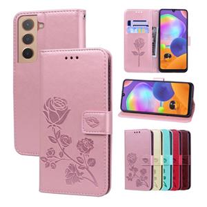 huismerk Voor Samsung Galaxy S22 5G Rose reliëf lederen telefoonhoes (ROSE GOUD)