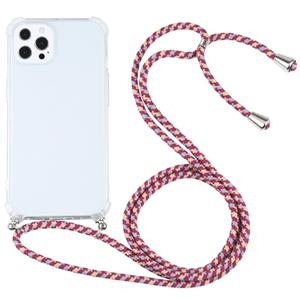 huismerk Vierhoek Schokbestendige Transparante TPU-beschermhoes met lanyard voor iPhone 13 Pro (roodgrijs geel)