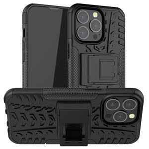 huismerk Bandenstextuur Schokbestendige TPU + PC-beschermhoes met houder voor iPhone 13 Mini