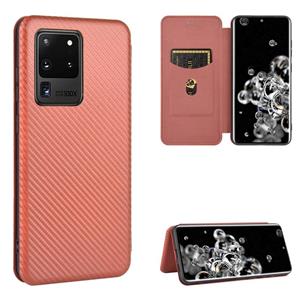 huismerk Voor Samsung Galaxy S20 Ultra Carbon Fiber Texture Magnetic Horizontal Flip TPU + PC + PU Leather Case met Rope & Card Slot(Bruin)