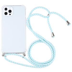 huismerk Vierhoek Schokbestendige Transparante TPU-beschermhoes met Lanyard voor iPhone 13 Pro Max (Mint Green White)