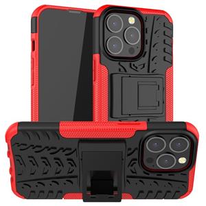 huismerk Textuurschokproof TPU + PC-beschermhoes met houder voor iPhone 13 Pro