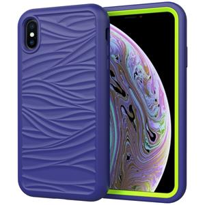 huismerk Voor iPhone XR Wave Pattern 3 in 1 Siliconen+PC Schokbestendige beschermhoes (Navy Blue+Olivine)