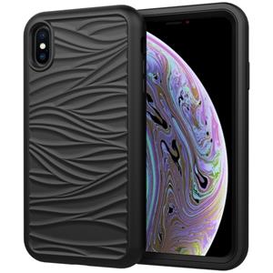 huismerk Voor iPhone XR Wave Pattern 3 in 1 Siliconen+PC Schokbestendige beschermhoes(Zwart)