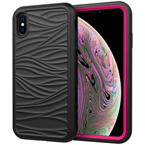 huismerk Voor iPhone XR Wave Pattern 3 in 1 Siliconen+PC Schokbestendige beschermhoes (Zwart+Hot Pink)