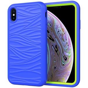 huismerk Voor iPhone XR Wave Pattern 3 in 1 Siliconen+PC Schokbestendige beschermhoes (Blue+Olivine)