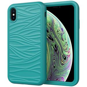 huismerk Voor iPhone XR Wave Pattern 3 in 1 Siliconen+PC Schokbestendige beschermhoes (Donkergroen)