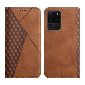 huismerk For Samsung Galaxy S20 Ultra Diamond Pattern Splicing Skin Feel Magnetic Horizontal Flip Leather Case with Card Slots & Holder & Wallet(Brown)