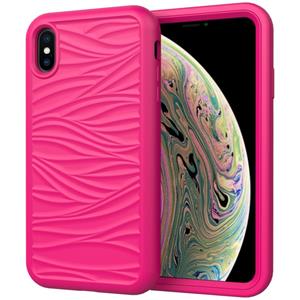 huismerk Voor iPhone XR Wave Pattern 3 in 1 Siliconen+PC Schokbestendige beschermhoes (Hot Pink)