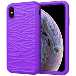 huismerk Voor iPhone XR Wave Pattern 3 in 1 Siliconen+PC Schokbestendige beschermhoes(Paars)