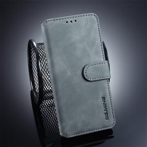 huismerk Dg. MING retro olie kant horizontale flip case voor Galaxy S10 met houder & kaartsleuven & portemonnee (grijs)