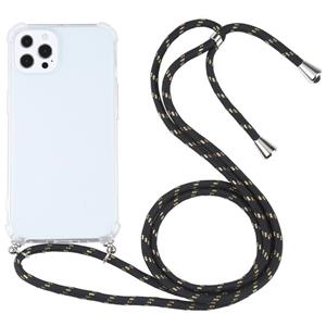 huismerk Vierhoek Schokbestendige Transparante TPU-beschermhoes met Lanyard voor iPhone 13 Pro Max (zwart goud)