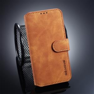 huismerk Dg. MING retro olie kant horizontale flip case voor Galaxy S10 E met houder & kaartsleuven & portemonnee (bruin)