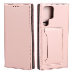 huismerk Voor Samsung Galaxy S22 Ultra 5G Sterke magnetisme Vloeistof Feel Horizontale Flip Leren Telefoonhoes (Rose Gold)